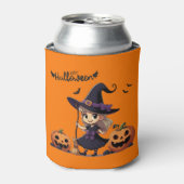 かわいいアニメのハロウィーンの魔女 缶クーラー (缶正面)