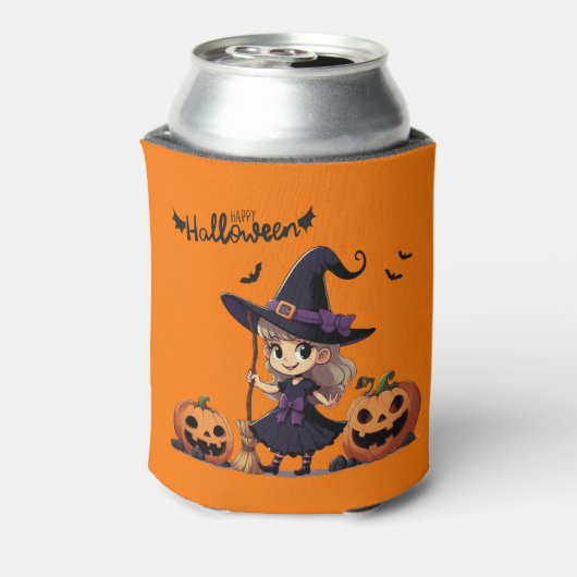 かわいいアニメのハロウィーンの魔女 缶クーラー (缶裏面)