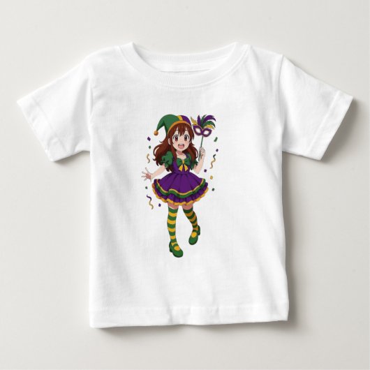 かわいいアニメのマルディグラの女の子 ベビーTシャツ (正面)