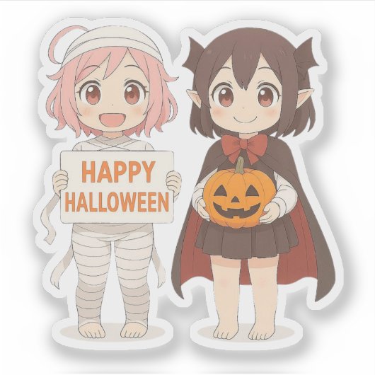 かわいいアニメのミイラと吸血鬼の女の子 シール (正面)