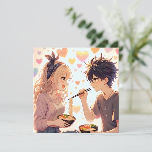かわいいアニメのラーメンうどんの駄洒落バレンタインデーの写真 シーズンカード (スタンド正面)
