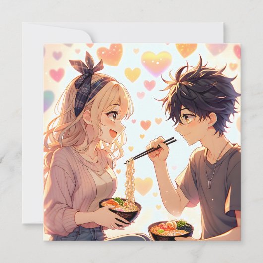 かわいいアニメのラーメンうどんの駄洒落バレンタインデーの写真 シーズンカード (正面)