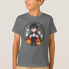 かわいいアニメの吸血鬼少年ハロウィンキッズTシャツ Tシャツ