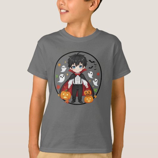 かわいいアニメの吸血鬼少年ハロウィンキッズTシャツ Tシャツ (正面)