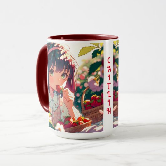 かわいいアニメの女の子がイチゴを食べる | 夏の日 マグカップ (正面左)