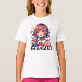 かわいいアニメの女の子がバブルティーを持っている Tシャツ