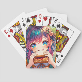 かわいいアニメの女の子がピーナッツバターとジェリーを食べている トランプ