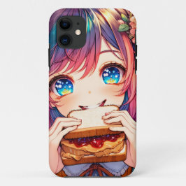 かわいいアニメの女の子がピーナッツバターとジェリーを食べている iPhone 11 ケース