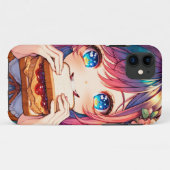 かわいいアニメの女の子がピーナッツバターとジェリーを食べている Case-Mate iPhoneケース (裏面(横))