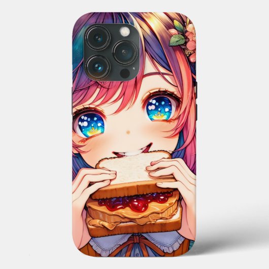 かわいいアニメの女の子がピーナッツバターとジェリーを食べている Case-Mate iPhoneケース (裏面)