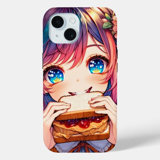 かわいいアニメの女の子がピーナッツバターとジェリーを食べている Case-Mate iPhoneケース (裏面)