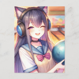 かわいいアニメの女の子がボウリングの誕生日パーティー ポストカード