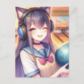 かわいいアニメの女の子がボウリングの誕生日パーティー ポストカード (正面)