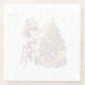 かわいいアニメの女の子が木を飾る ガラスコースター (裏面)