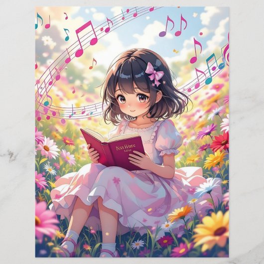 かわいいアニメの女の子が本を読む (正面)