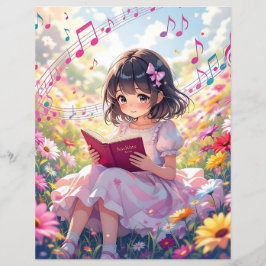 かわいいアニメの女の子が本を読む