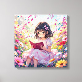 かわいいアニメの女の子が本を読む キャンバスプリント
