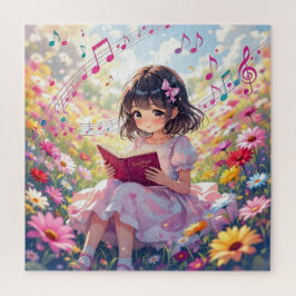 かわいいアニメの女の子が本を読む ジグソーパズル
