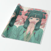 かわいいアニメの女の子が黒猫を抱きしめる包装紙 ラッピングペーパー (アンロールド)