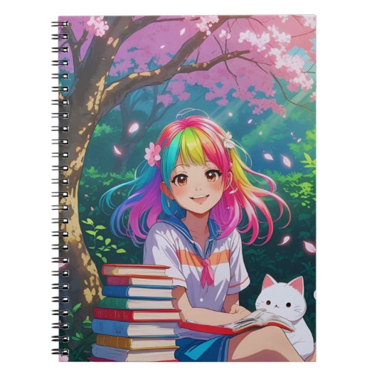 かわいいアニメの女の子とわんこ ノートブック (正面)