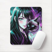 かわいいアニメの女の子とシャム猫 マウスパッド (マウス)