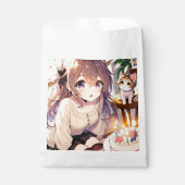 かわいいアニメの女の子と子猫と誕生日ケーキ フェイバーバッグ (正面)