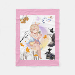 かわいいアニメの女の子と紅葉のブランケット - 魔法の妖精 フリースブランケット