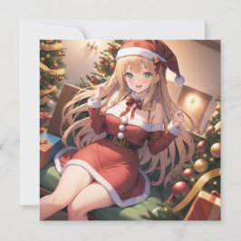 かわいいアニメの女の子のクリスマス フラット ホリデー カード