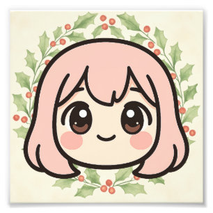 かわいいアニメの女の子の木製壁掛けアート フォトプリント