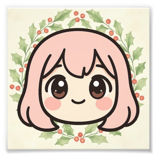 かわいいアニメの女の子の木製壁掛けアート フォトプリント (正面)