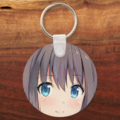 かわいいアニメの女の子の茶色の髪の青い目のマンガ子猫 キーホルダー (裏面)