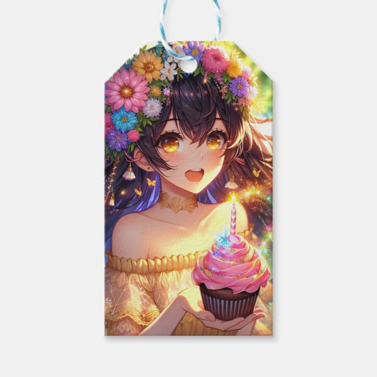 かわいいアニメの女の子の誕生日 ギフトタグ (正面)