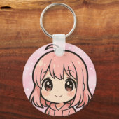 かわいいアニメの女の子の顔のキーチェーン キーホルダー (正面)