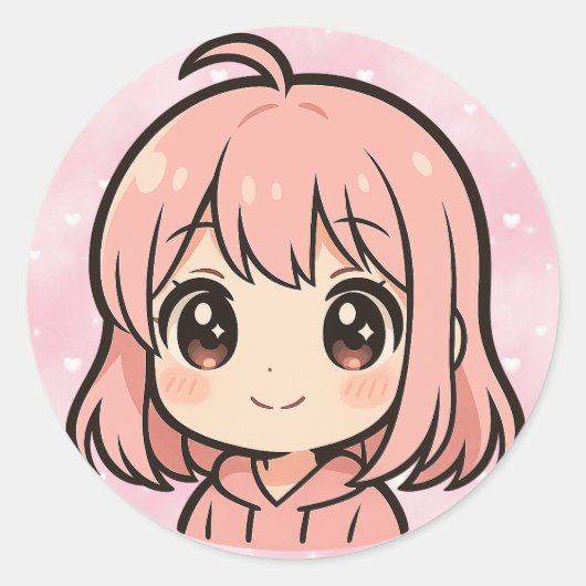 かわいいアニメの女の子の顔ステッカー ラウンドシール (正面)