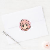 かわいいアニメの女の子の顔ステッカー ラウンドシール (封筒)