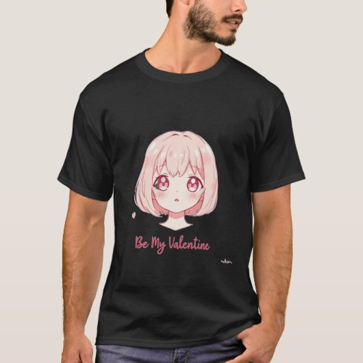 かわいいアニメの女の子 - バレンタインTシャツになって Tシャツ (正面)