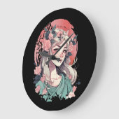 かわいいアニメの女の子 ラージ壁時計 (傾斜)