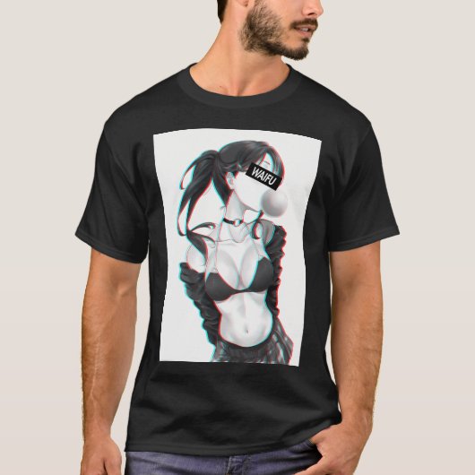 かわいいアニメの女の子 ワイフューマテリアル Tシャツ (正面)