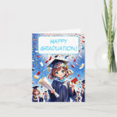 かわいいアニメの女の子、卒業おめでとう カード (正面)