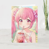 かわいいアニメの女の子 | 娘の誕生日 ぬりえ カード (正面)