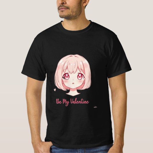 かわいいアニメの女の子 - 私のバレンタインになってね Tシャツ (正面)