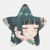 かわいいアニメの女の子 美しいグラフィック かわいい漫画 星シール (正面)
