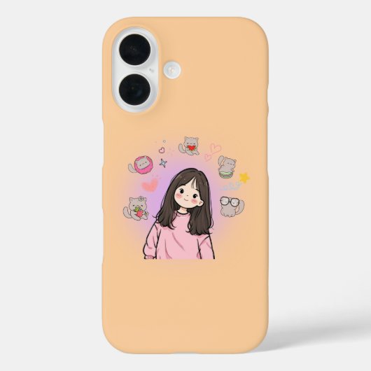 かわいいアニメの女性と猫のケース Case-Mate iPhoneケース (裏面)