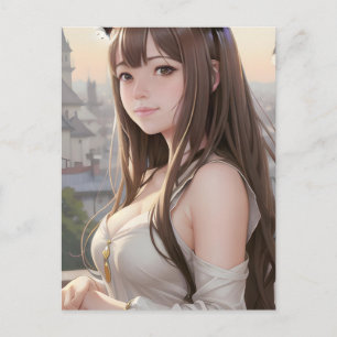 かわいいアニメの女性のポストカード ポストカード