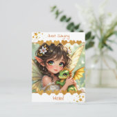 かわいいアニメの妖精とちびドラゴン | こんにちは! ポストカード (スタンド正面)