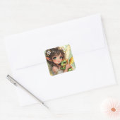 かわいいアニメの妖精とちびドラゴン スクエアシール (封筒)