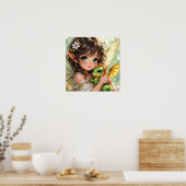 かわいいアニメの妖精とちびドラゴン ポスター (キッチン)