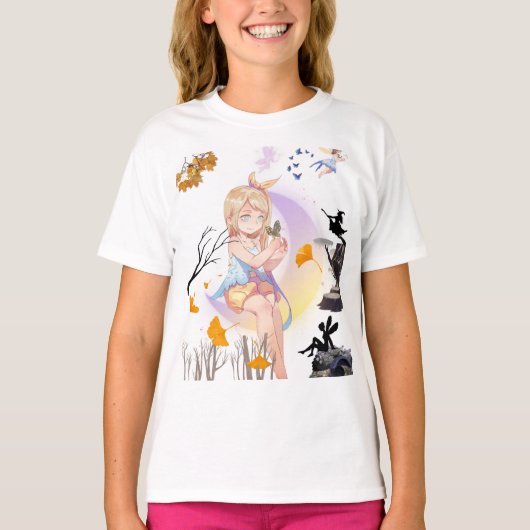 かわいいアニメの妖精プリンセスの女の子のTシャツ Tシャツ (正面)