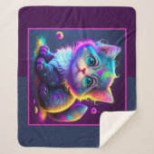 かわいいアニメの子猫 シェルパブランケット (正面)