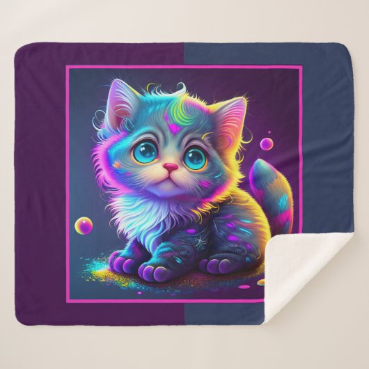 かわいいアニメの子猫 シェルパブランケット (正面(横))